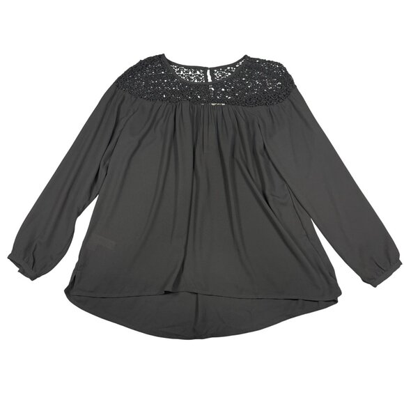 Ann Taylor Loft Black Blouse Small Crochet Yoke Long Sleeve Flowy Design New Wit - Picture 1 of 7